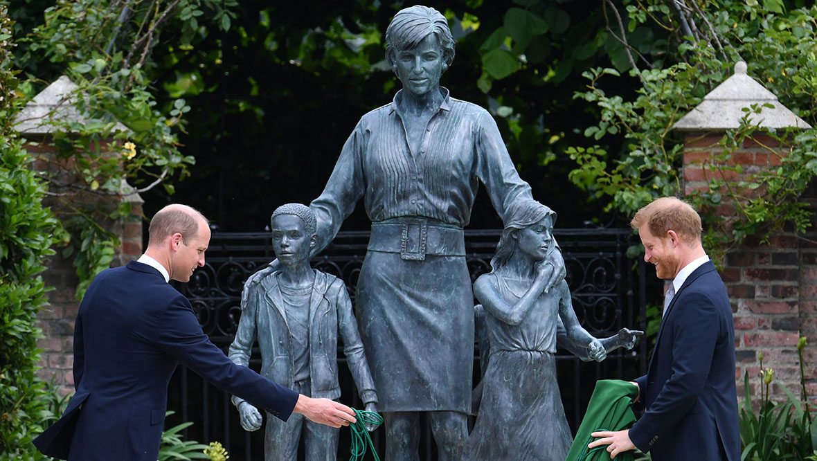 William and Harry attend unveiling of Princess Diana statue