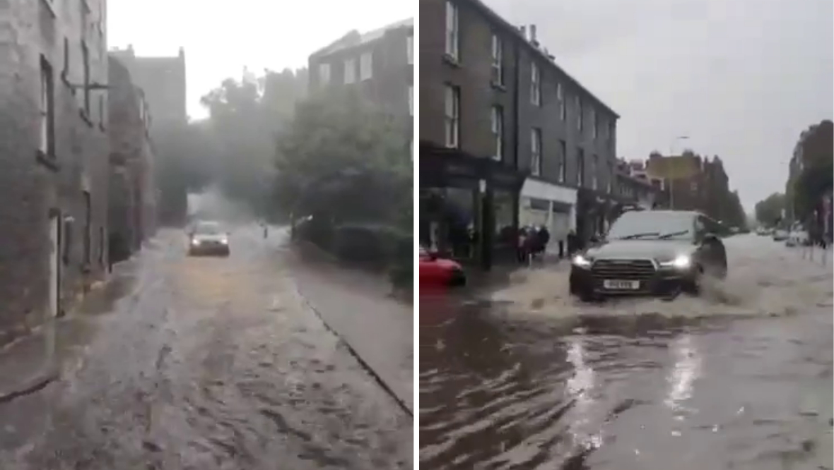 Streets in Stockbridge, Edinburgh, were flooded.