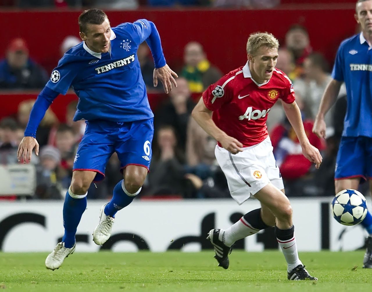 Scotland teammates Lee McCulloch and Darren Fletcher battle during the Old Trafford stalemate.
