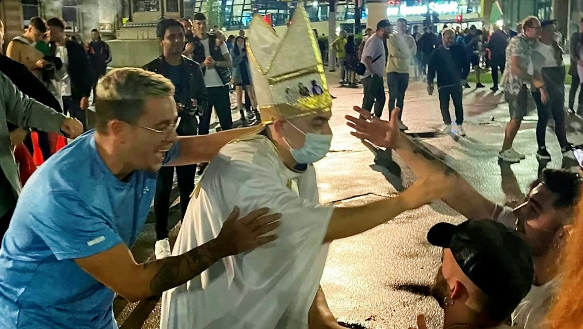 George Square: One man dressed up as the Pope.