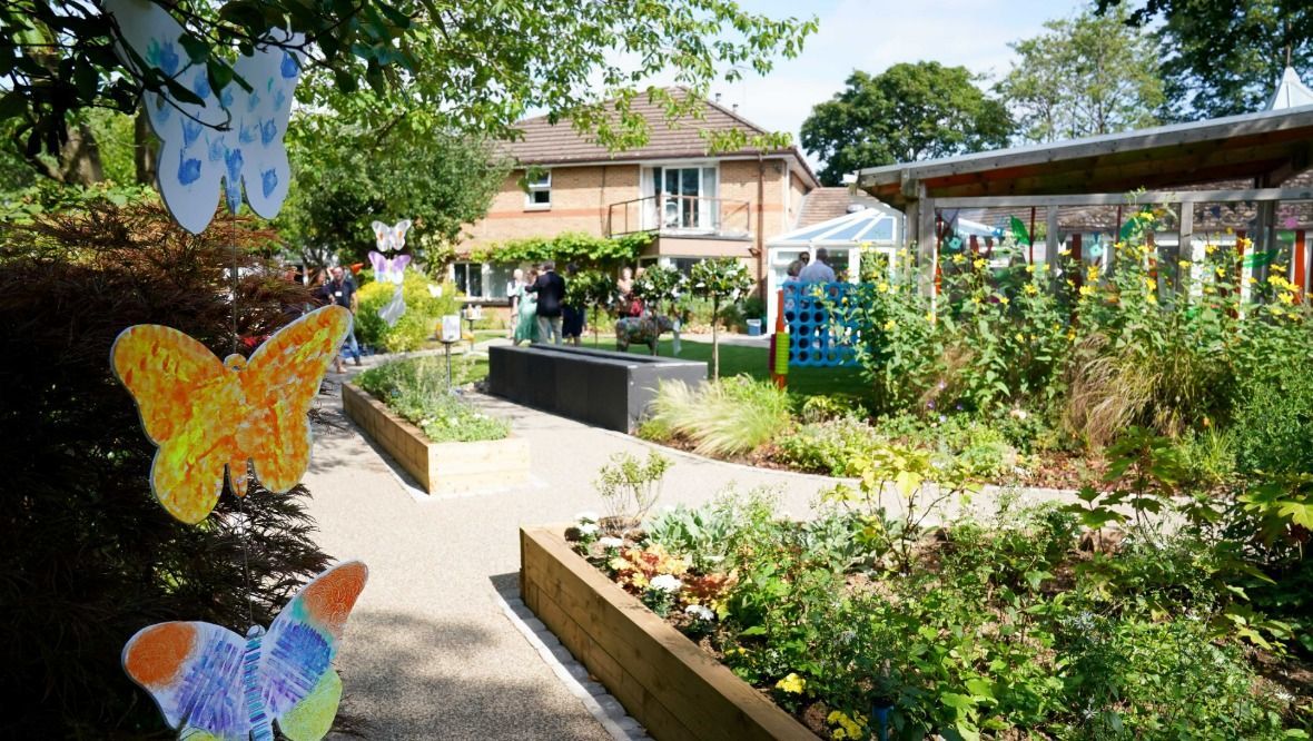 Helen and Douglas House: The garden has water features, a wheelchair swing and a bubble machine.