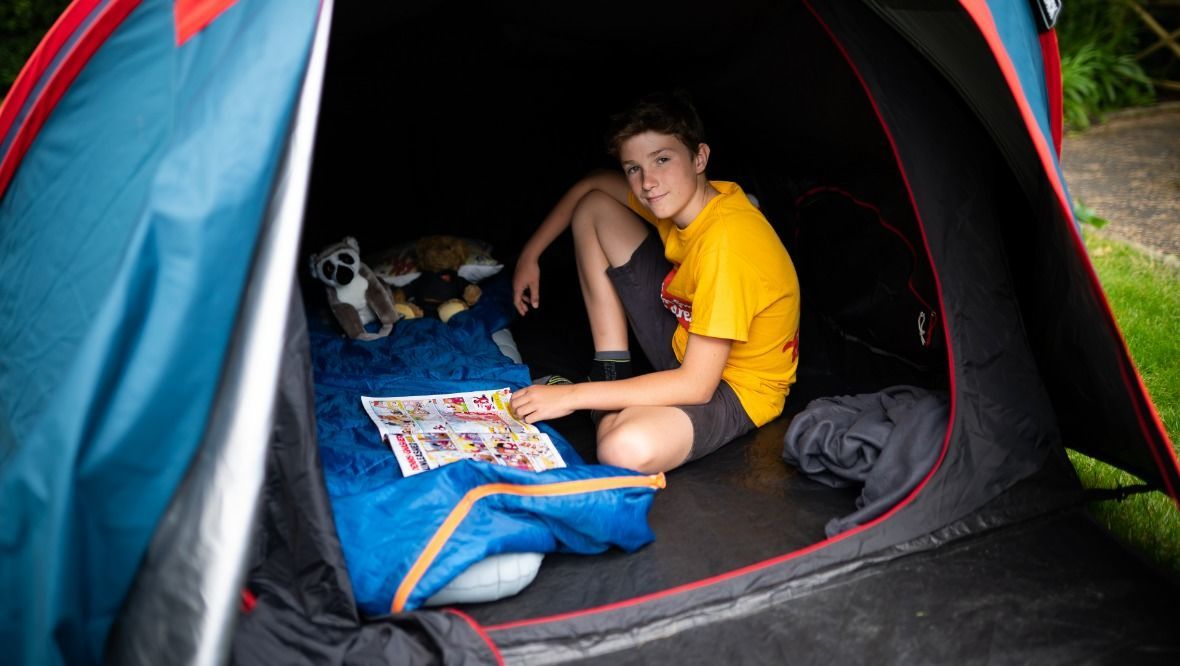 Charity camping boy spends 500th night in tent