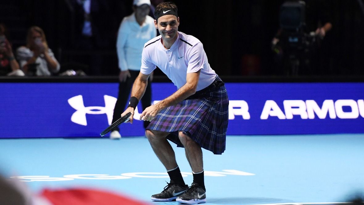 Federer served while wearing a kilt, much to the delight of the Scottish audience.