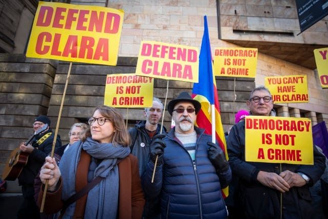 At an earlier hearing in the case, supporters of Clara Ponsati gathered outside Edinburgh Sheriff Court (Jane Barlow/PA)