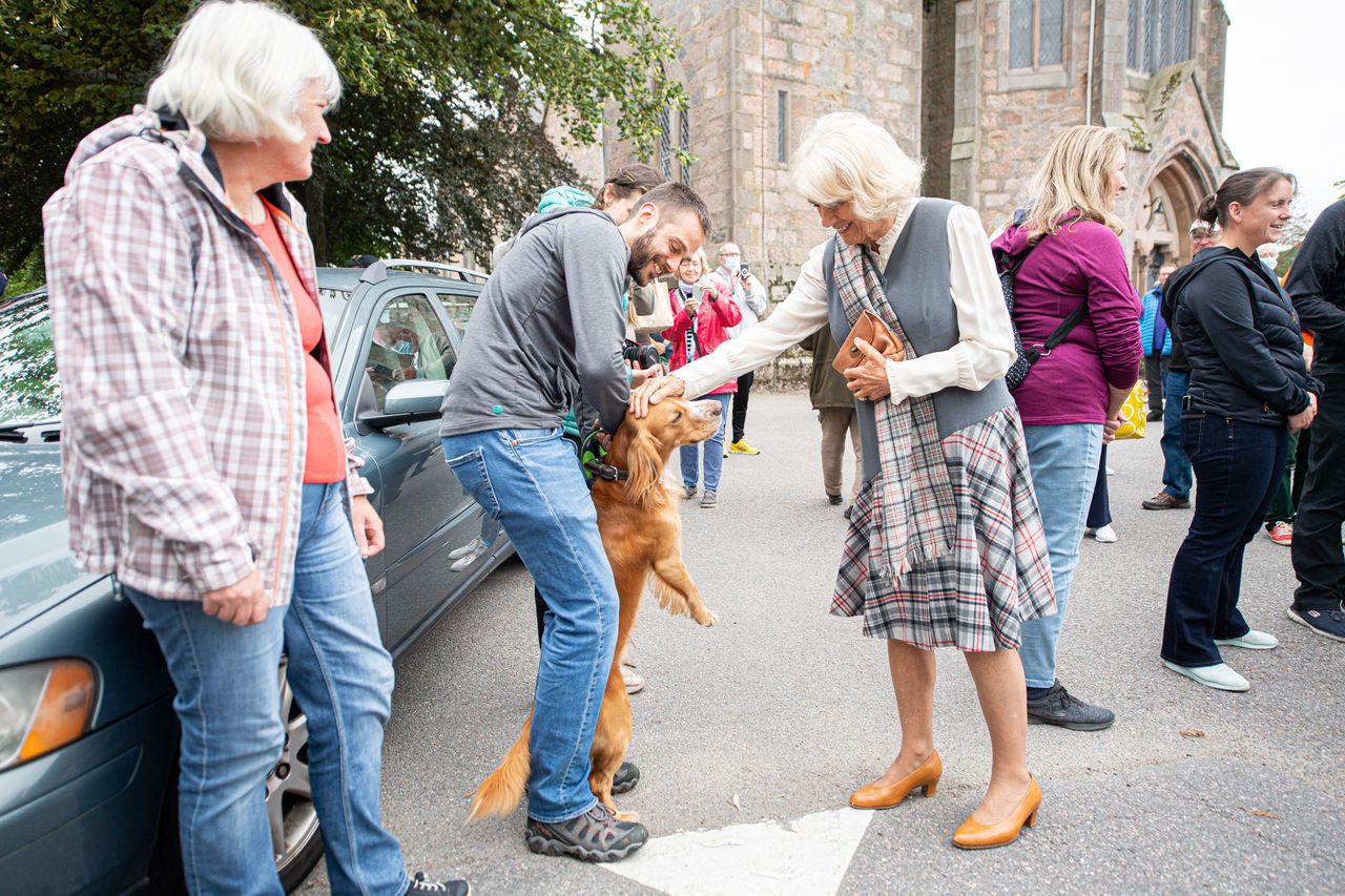 The Duchess of Cornwall, known as the Duchess of Rothesay when in Scotland, during a visit to the Ballater Community & Heritage Hub in Ballater, Aberdeenshire.