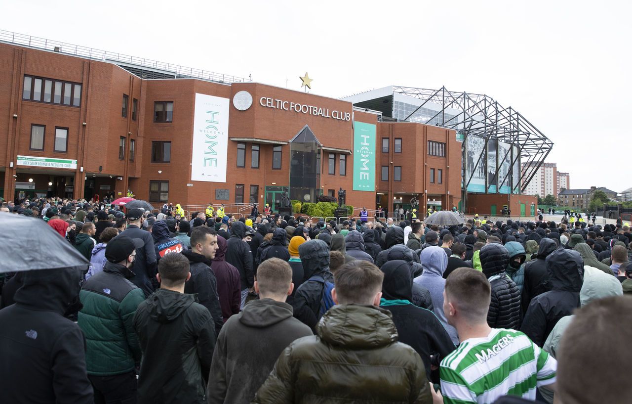 A fan protest before a cinch Premiership match between Celtic and Dundee at Celtic Park.