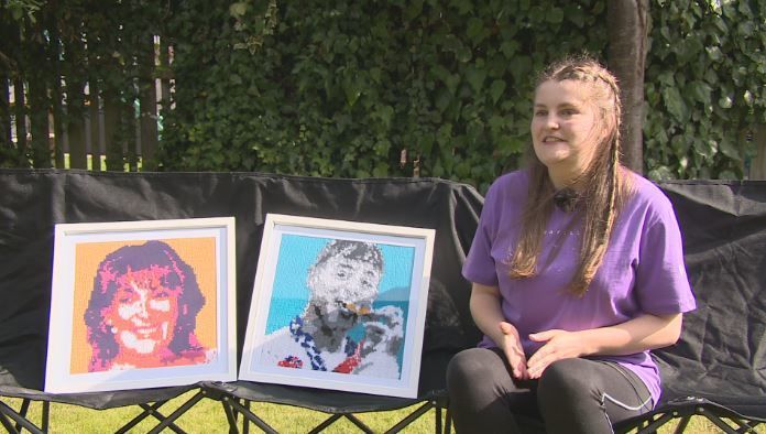 Lucy Fisher with knitted Lorraine Kelly and Tom Daley.