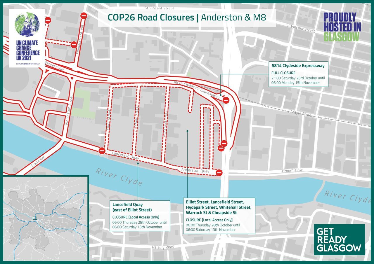COP26 Road Closures: Anderston and M8