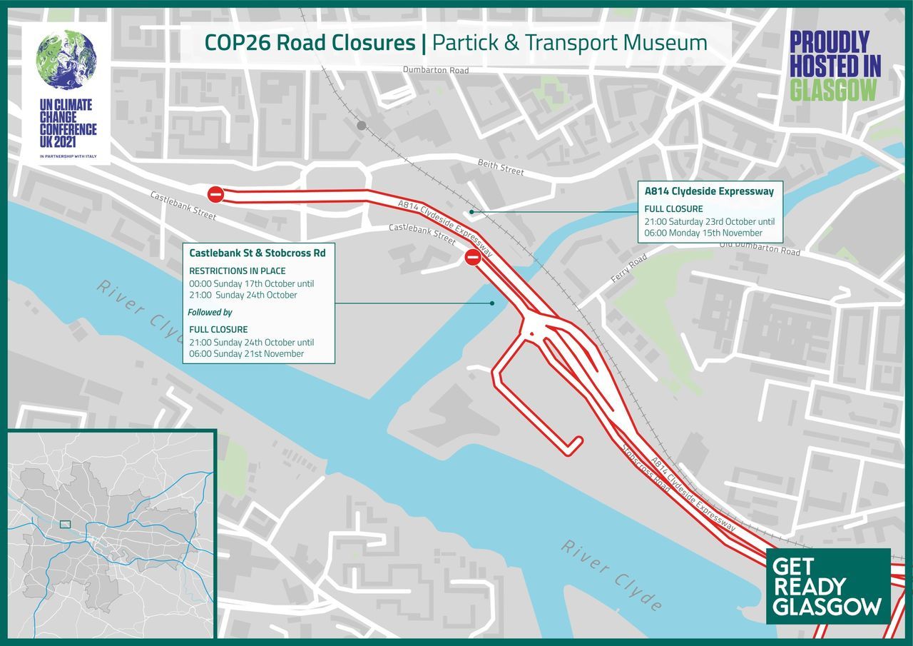 COP26 Road Closures: Partick and Transport Museum