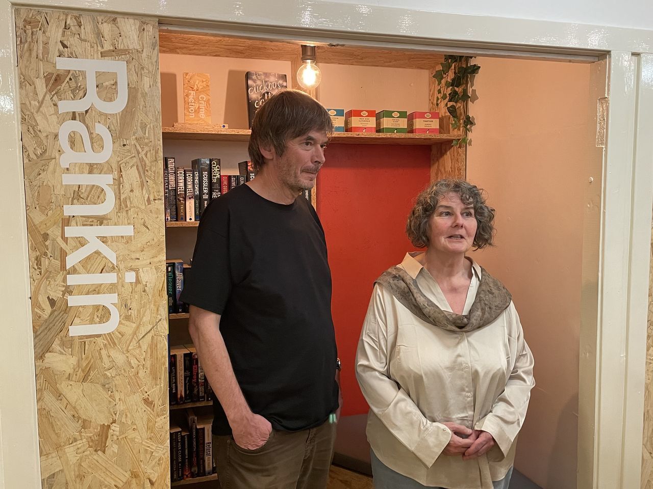 Ian Rankin joins Rachel Cowan at the library's launch.