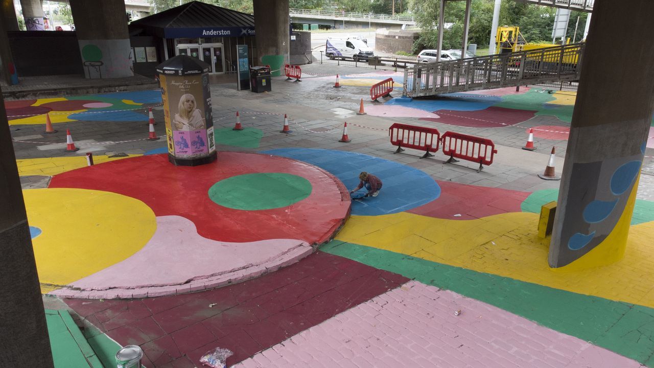 Asphalt Art project: Designed by Gabriella Marcella, and commissioned by Bloomberg Philanthropies in New York, outside Anderston station.