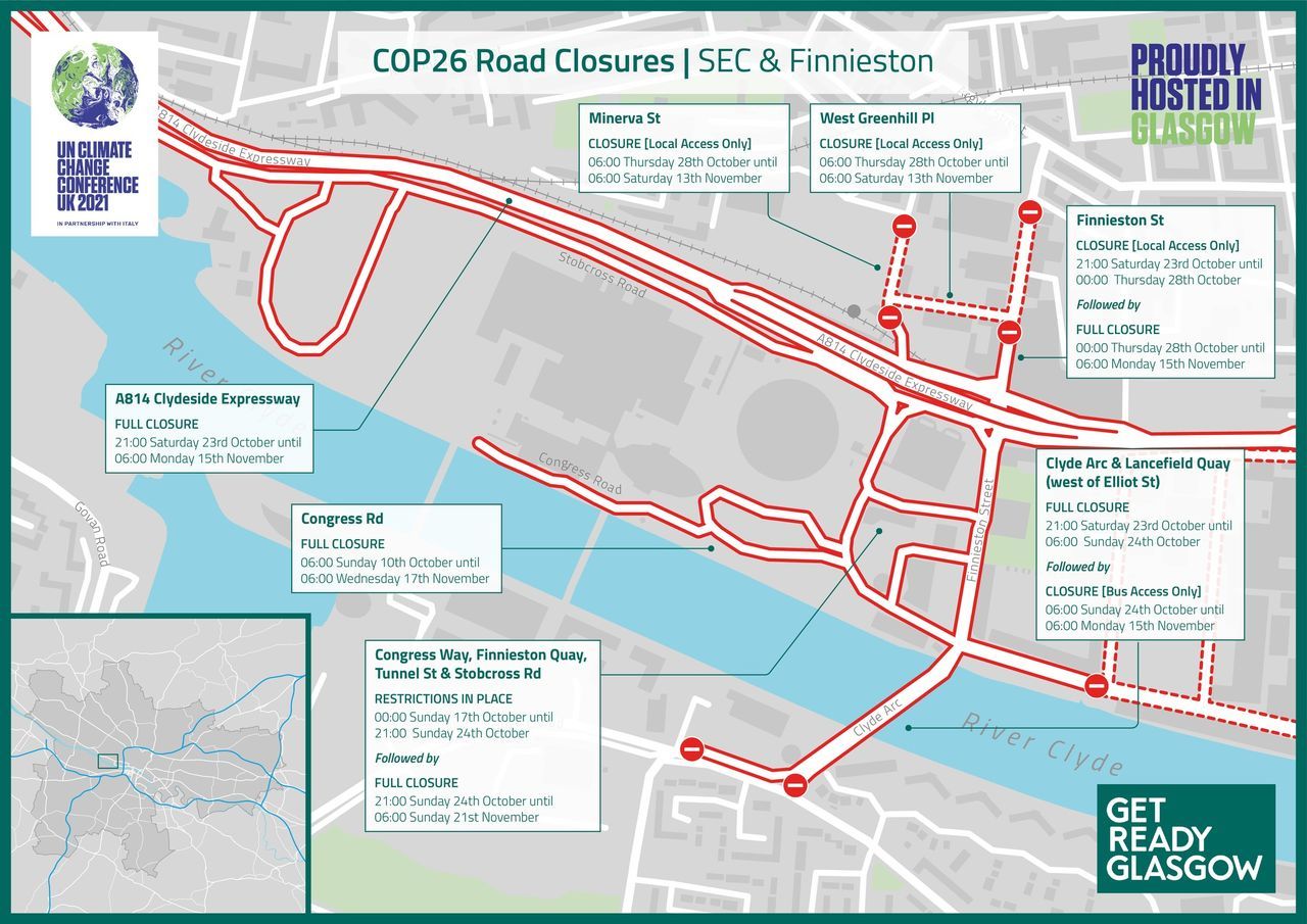 COP26 Road Closures: SEC and Finnieston