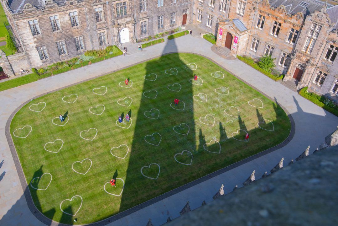 St Salvator’s Quad hearts from above.