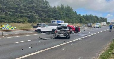 Stretch of M8 closed by police after four-vehicle crash