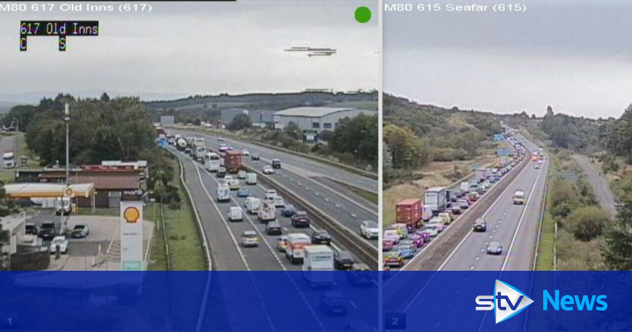 Vehicle fire after lorry overturns on M80 causing traffic jam | STV News