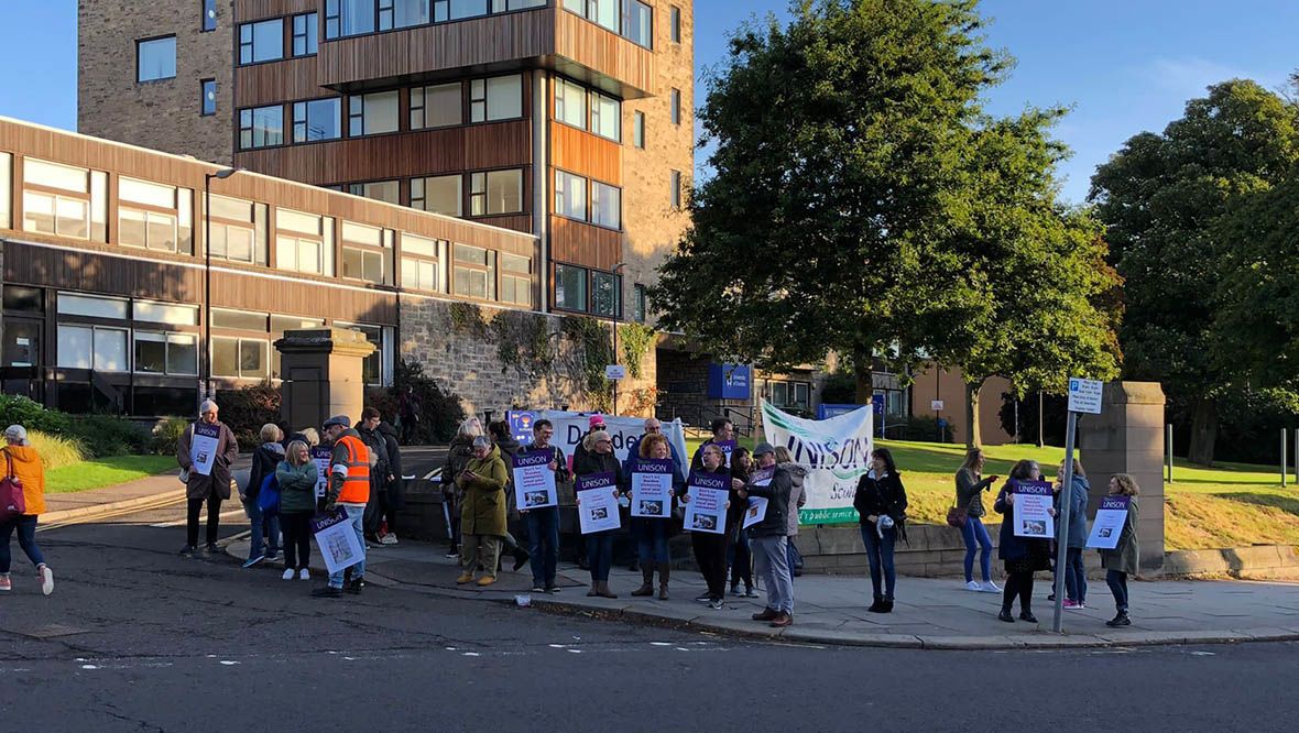 Hundreds of Dundee University staff go on strike for third time in pension row