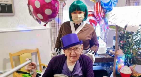 Elderly TikTok star dons Willy Wonka costume for Halloween in care home