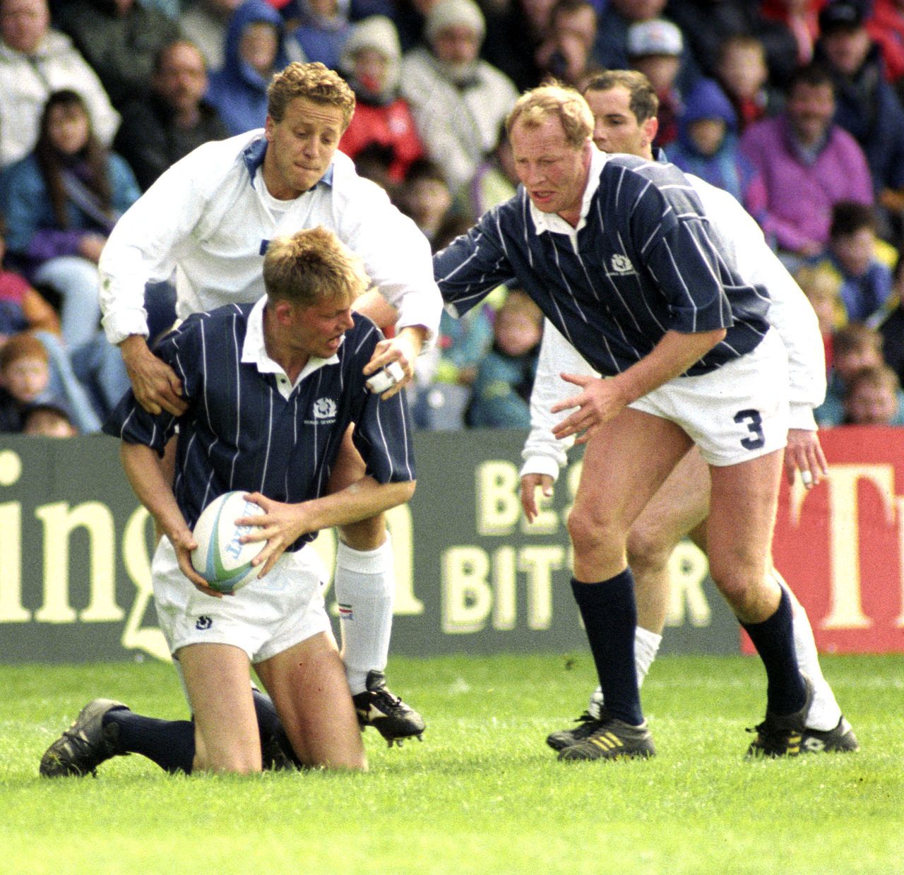 Doddie Weir, left, in action for Scotland in 1993.