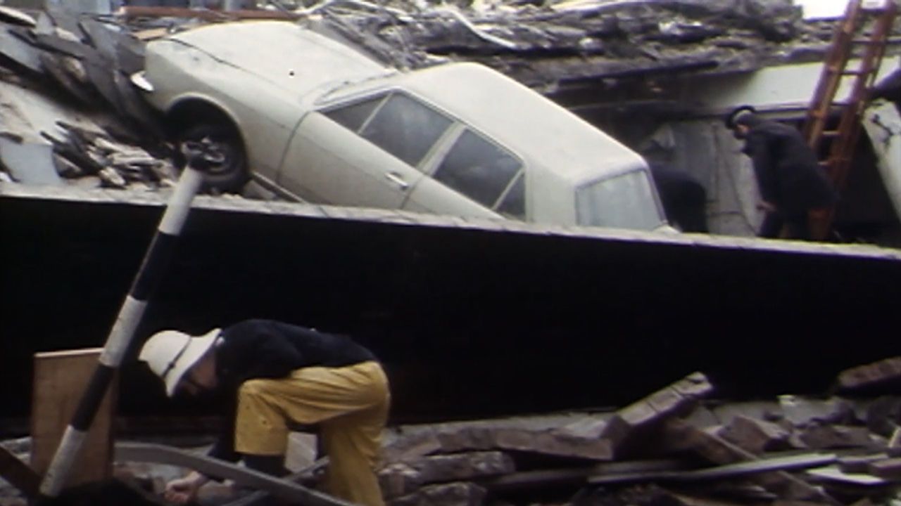 Vehicles plunged from the rooftop car park into the shops following the blast.