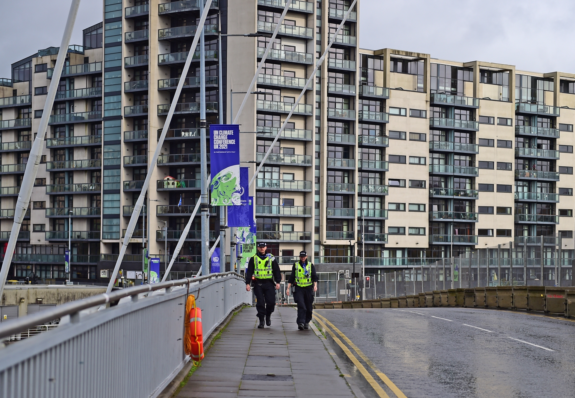 There is a heavy police presence around the 'blue zone'.