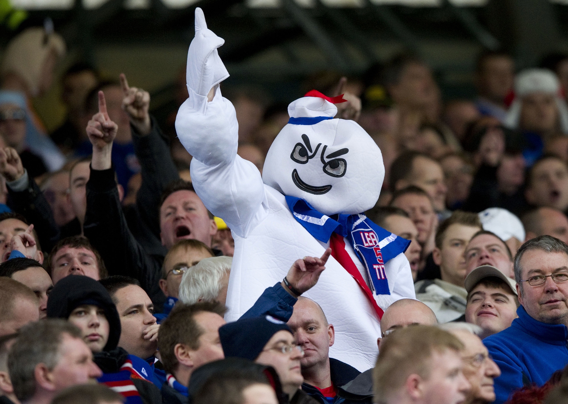 The Stay Puft marshmallow man from Ghostbusters was at Pittodrie for Aberdeen v Rangers in 2011.