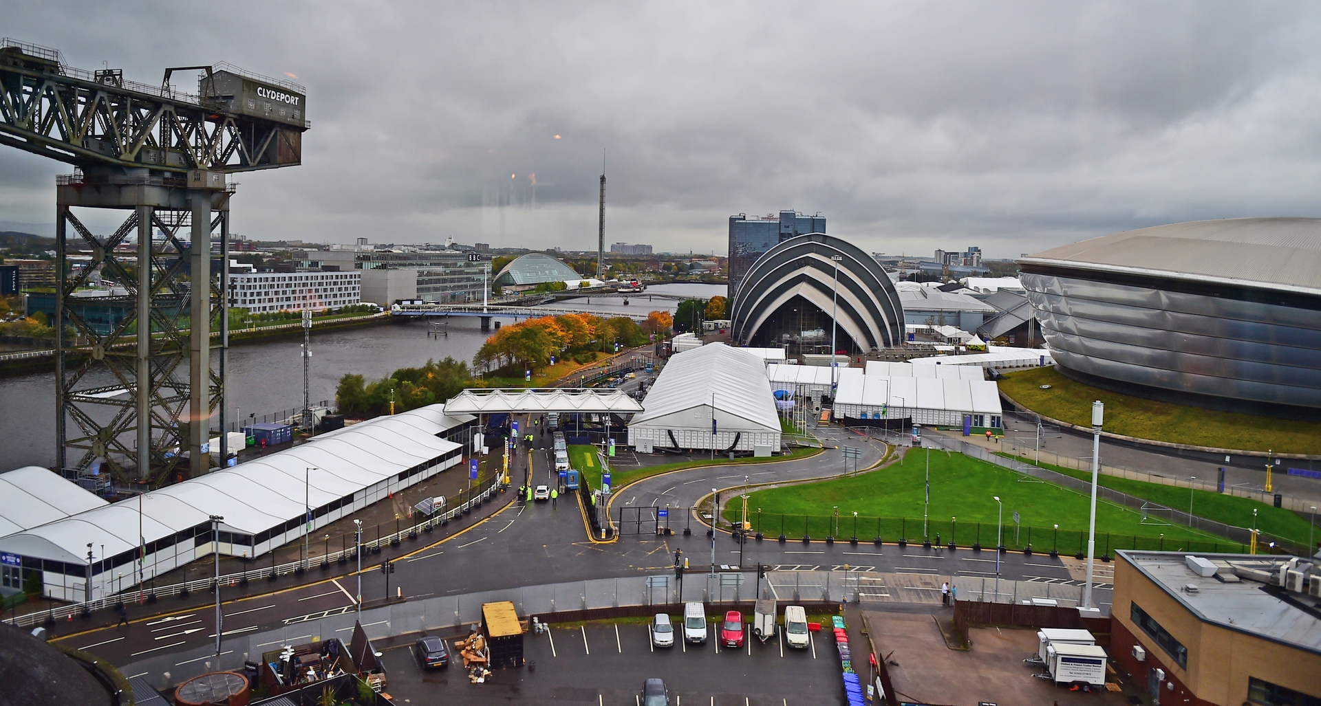 An aerial view of the COP26 'blue zone' at the Scottish Events Campus.
