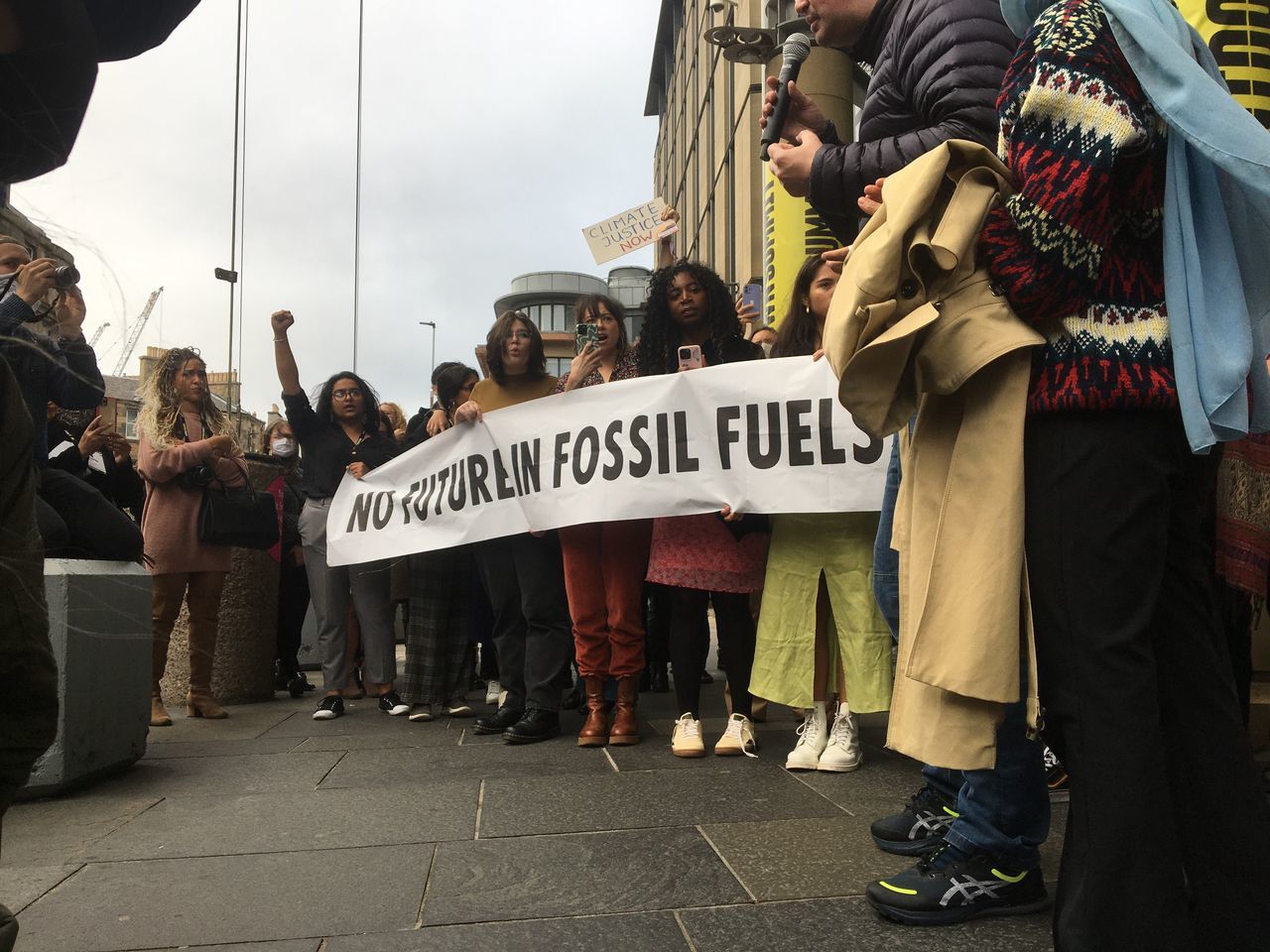 Stop Cambo activists outside the  Edinburgh International Conference Centre. 