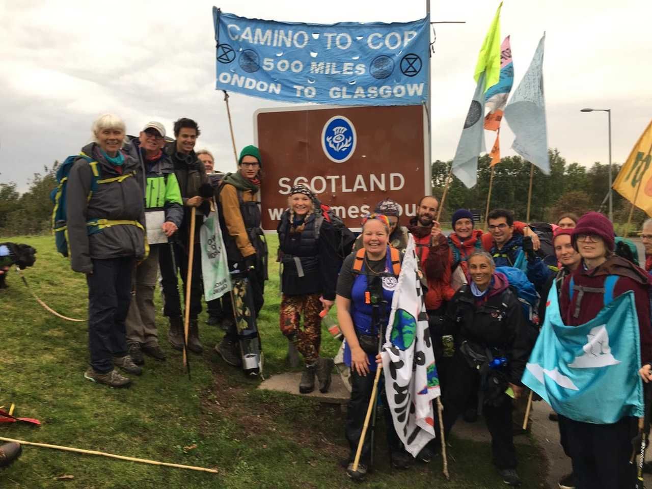 Extinction Rebellion's Camino To COP arrive at the Scottish Border.