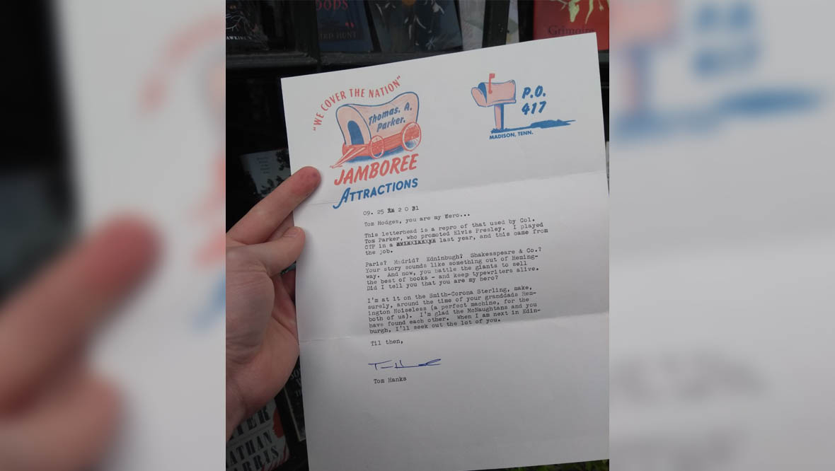 Tom Hodges received typewritten letter from Tom Hanks.