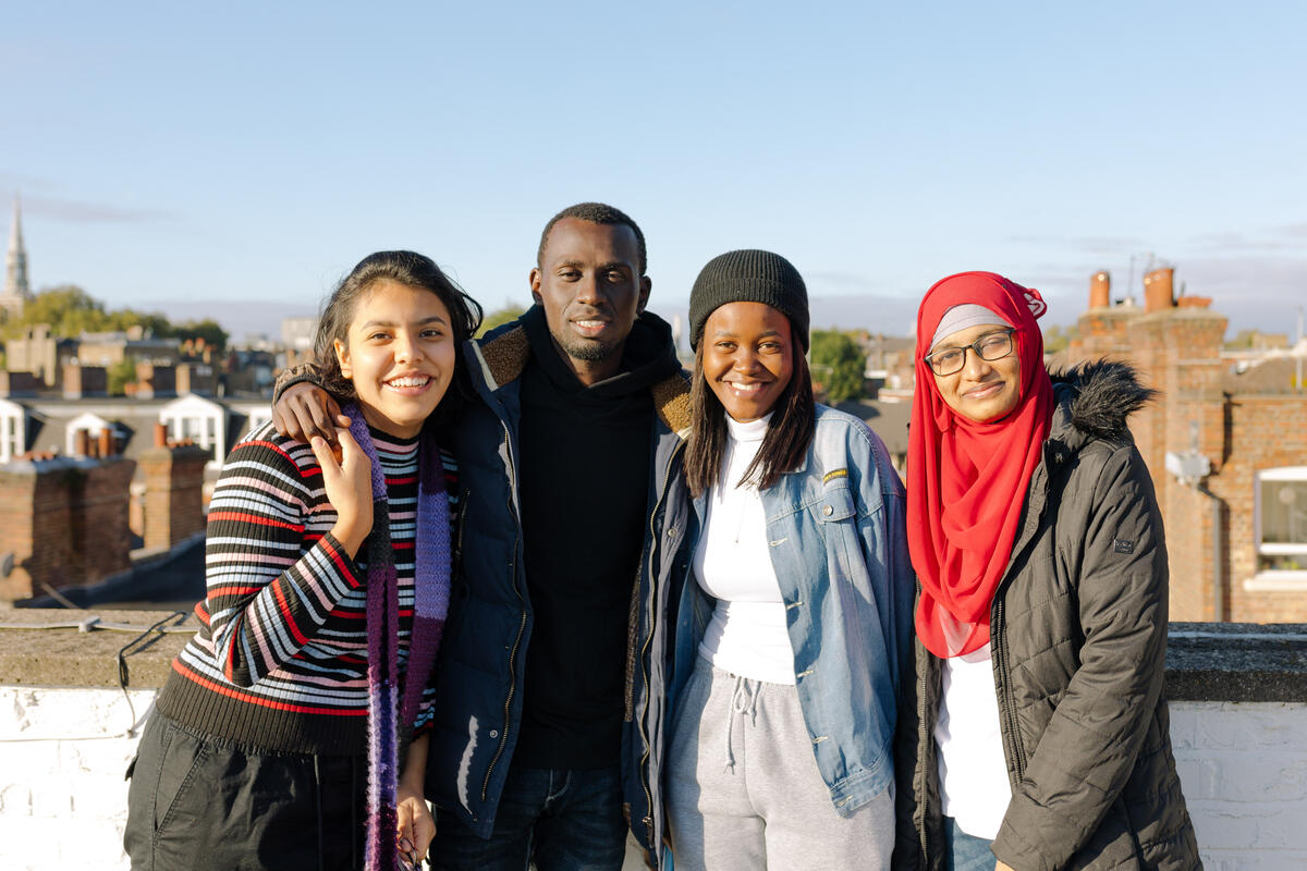 Fridays For Future climate activists from the global south, from left to right: Maria Reyes from Mexico, Edwin Moses Namakanga from Uganda, Jakapita Faith Kandanga from Namibia and Farzana Faruck Jhumu from Bangladesh.