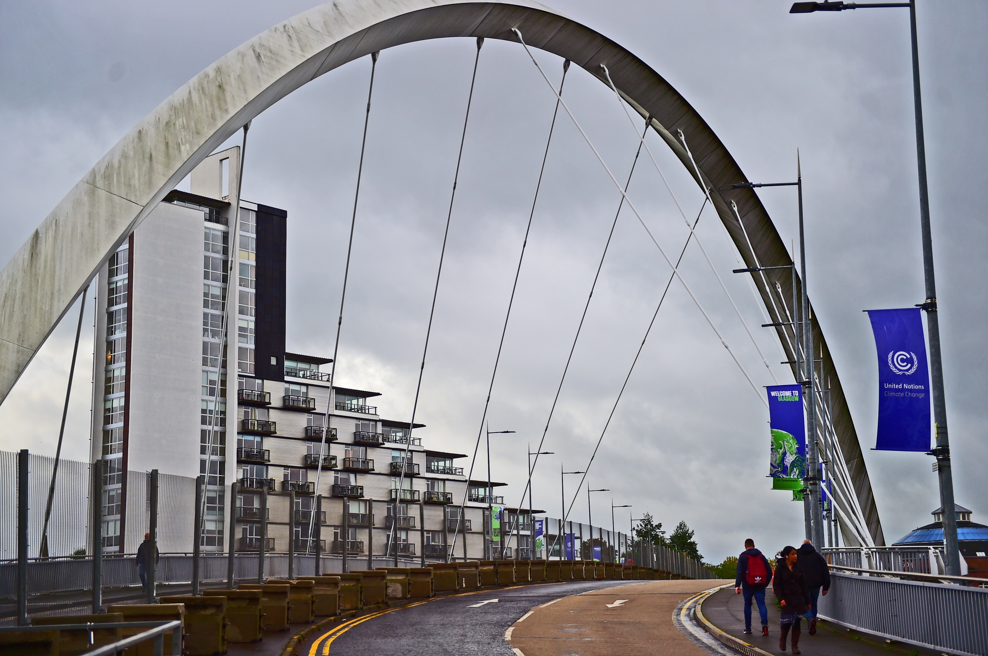 No vehicles are allowed on the usually busy Clyde Arc - or the Squinty Bridge as it's known.