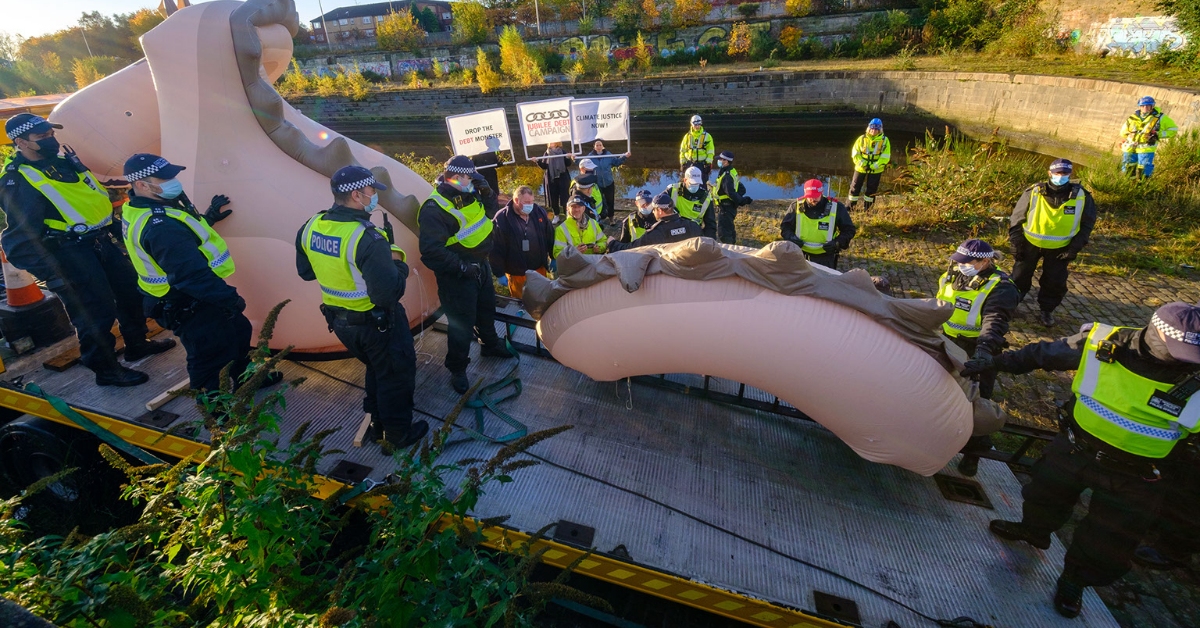 Huge Loch Ness monster inflatable seized by police during protest