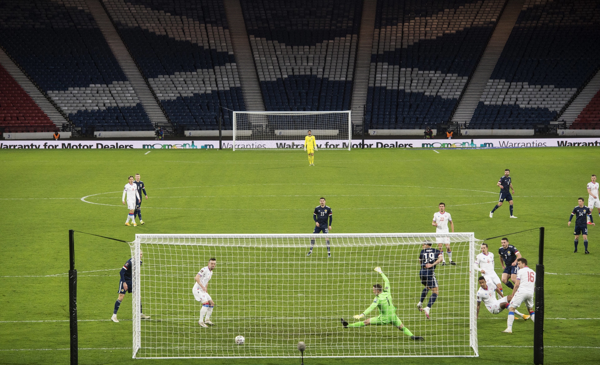 <strong>There were no supporters at Hampden as John McGinn turned home a low cross to give Scotland a vital early lead against the minnows.</strong>”/><span
class=
