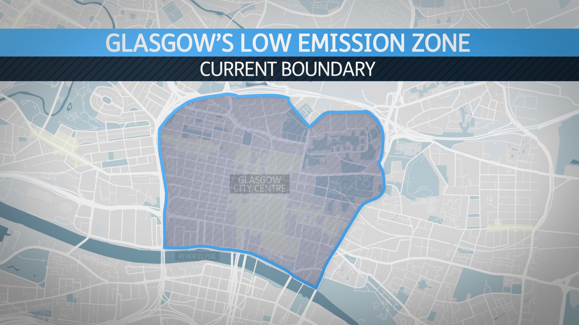 The Low Emission Zone covers almost all of Glasgow city centre.