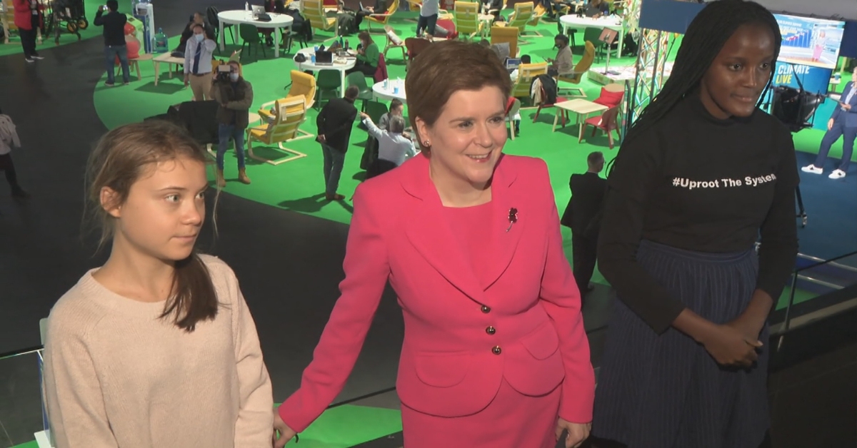 Nicola Sturgeon with Greta Thunberg (left) and Vanessa Nakate (right).