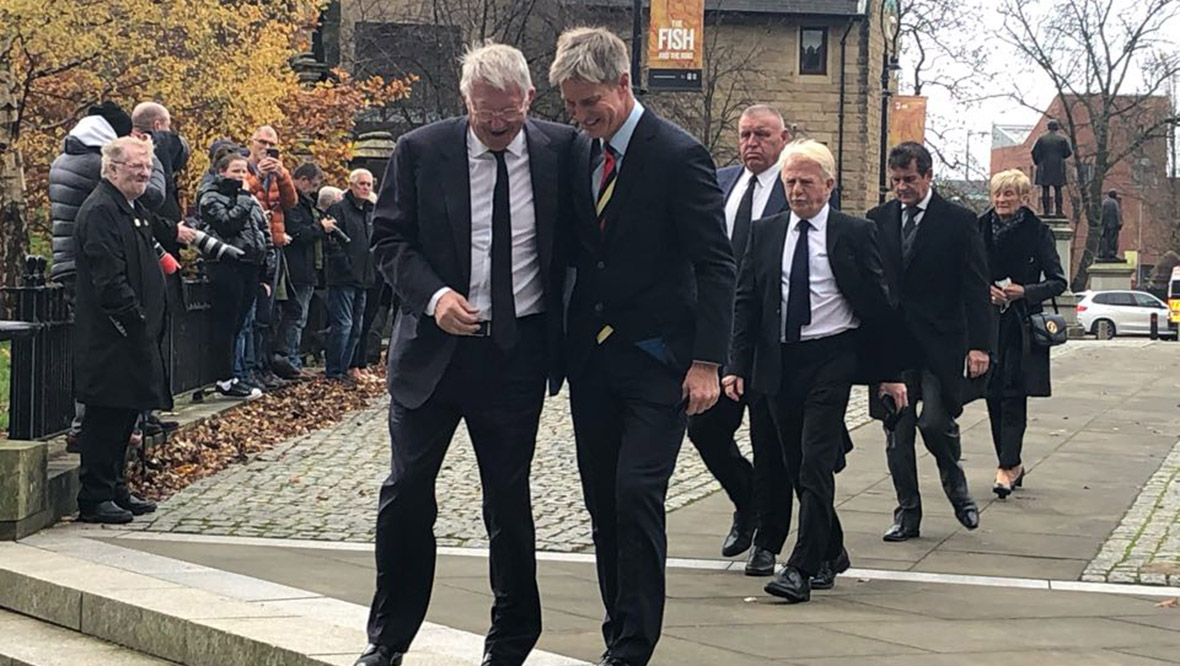 Sir Alex Ferguson and Richard Gough arriving at Glasgow Cathedral.
