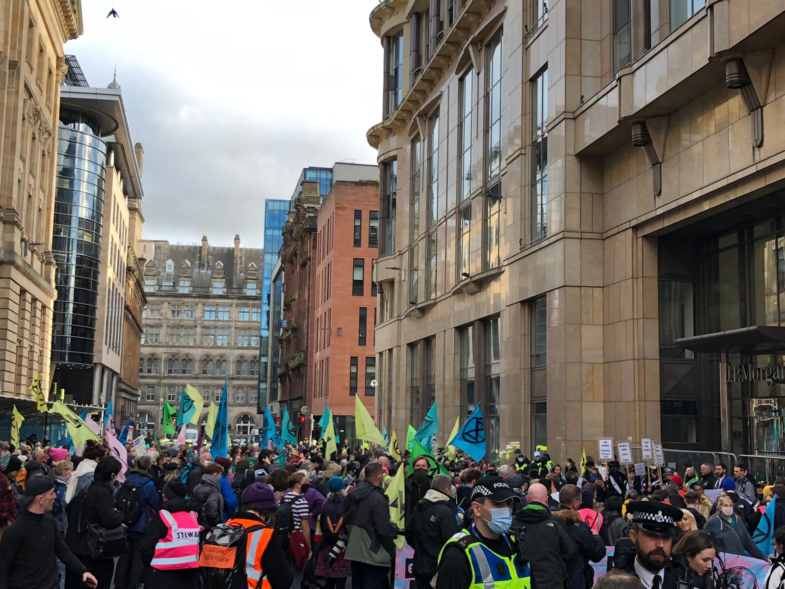 Extinction Rebellion protesters blocked Waterloo Street in Glasgow.