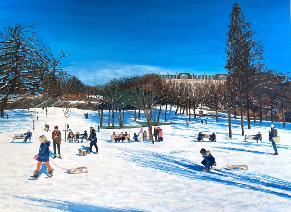 Artist’s plea to track down family he painted sledging