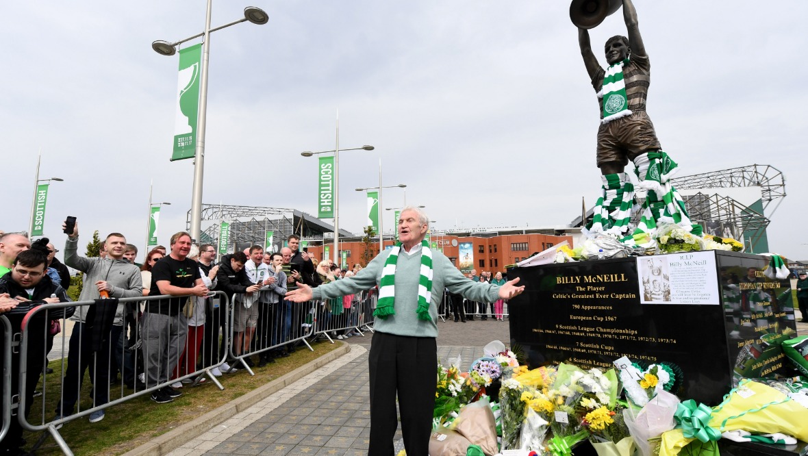Celtic Park: Auld laying a wreath in tribute to Billy McNeill in 2019.