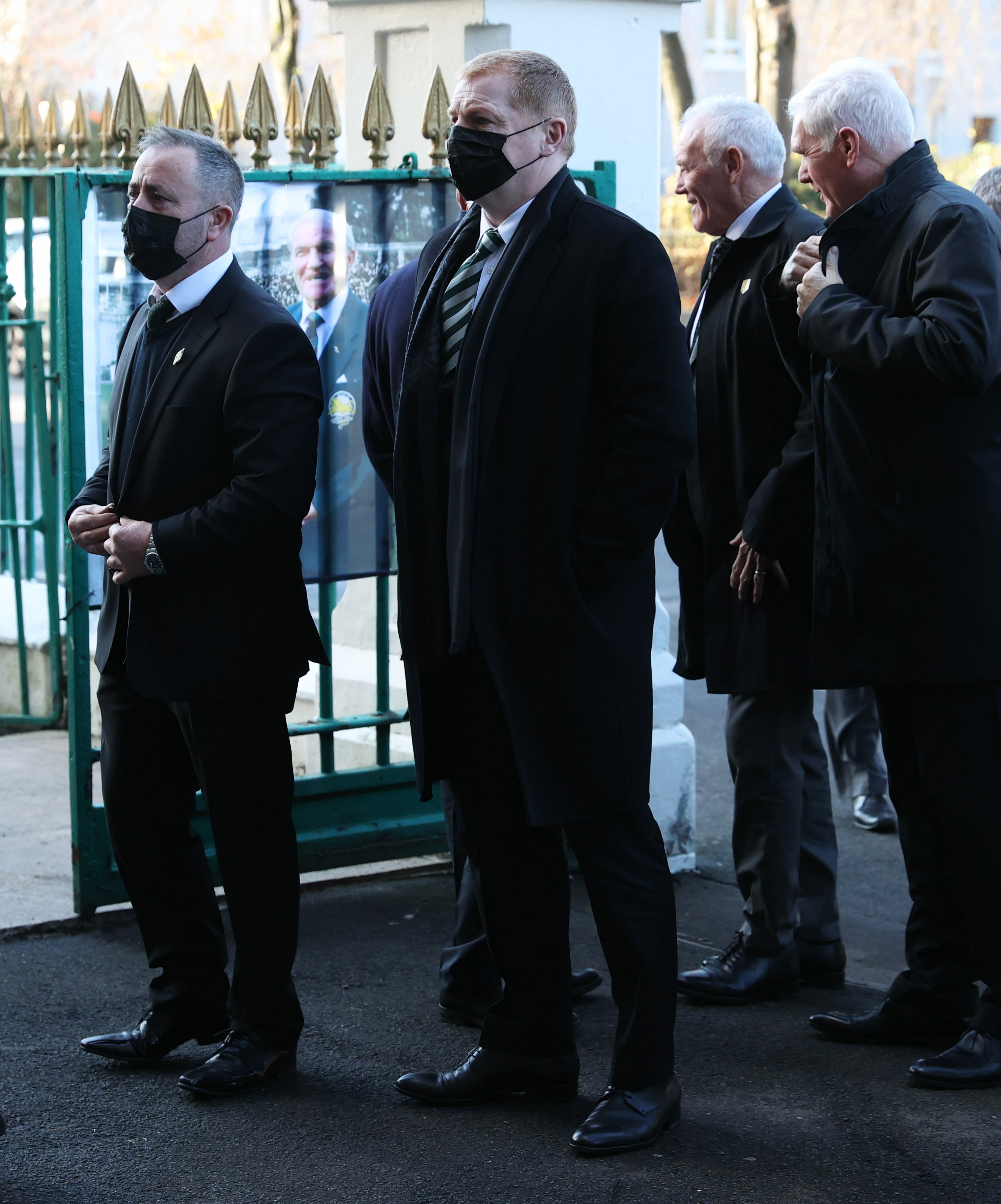 Neil Lennon arrives at the funeral of former Celtic player Bertie Auld.