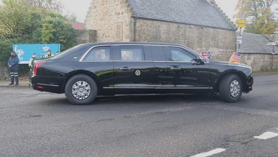 US President Joe Biden leaves the Dalmahoy Hotel in Edinburgh on Tuesday morning.
