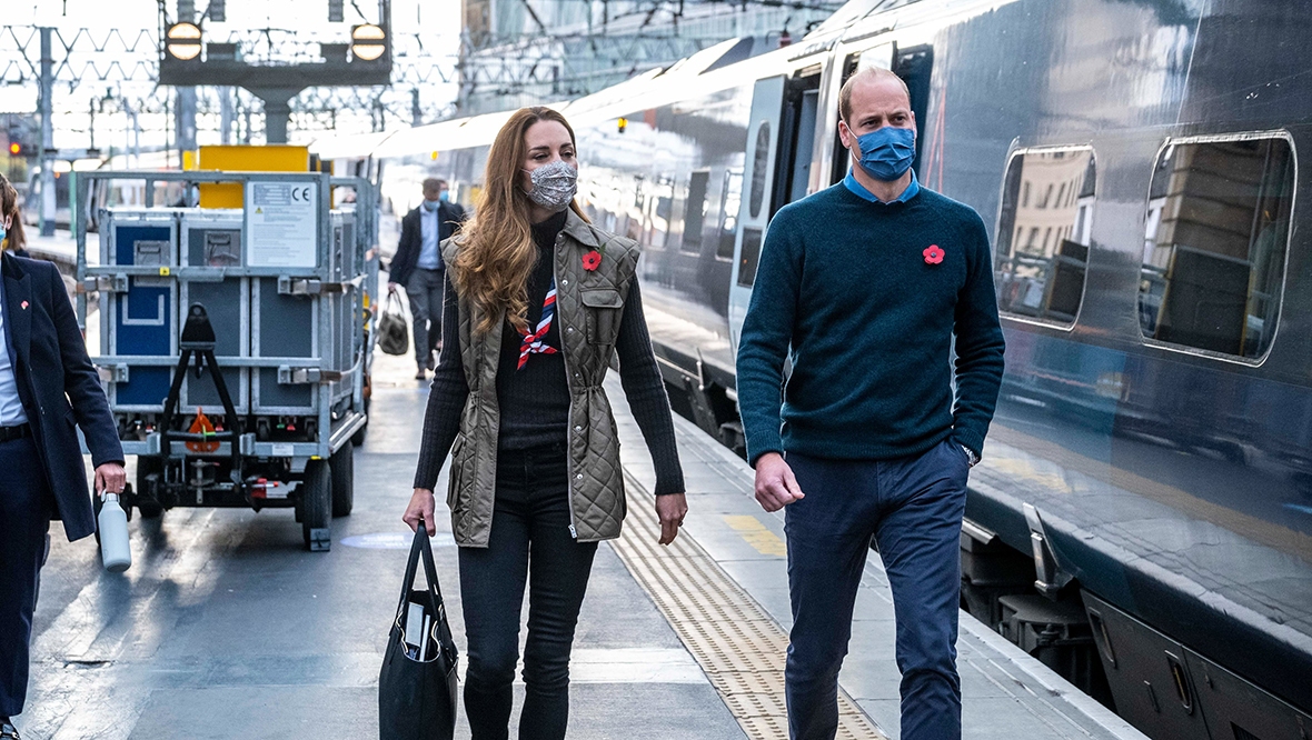 Duke and Duchess of Cambridge arriving at Glasgow Central.