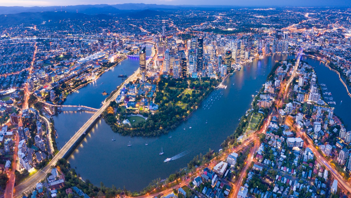 Queensland: The Brisbane skyline at night.