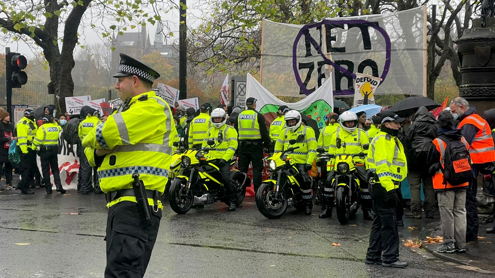 Police officers in Kelvingrove Park for climate march on November 6.