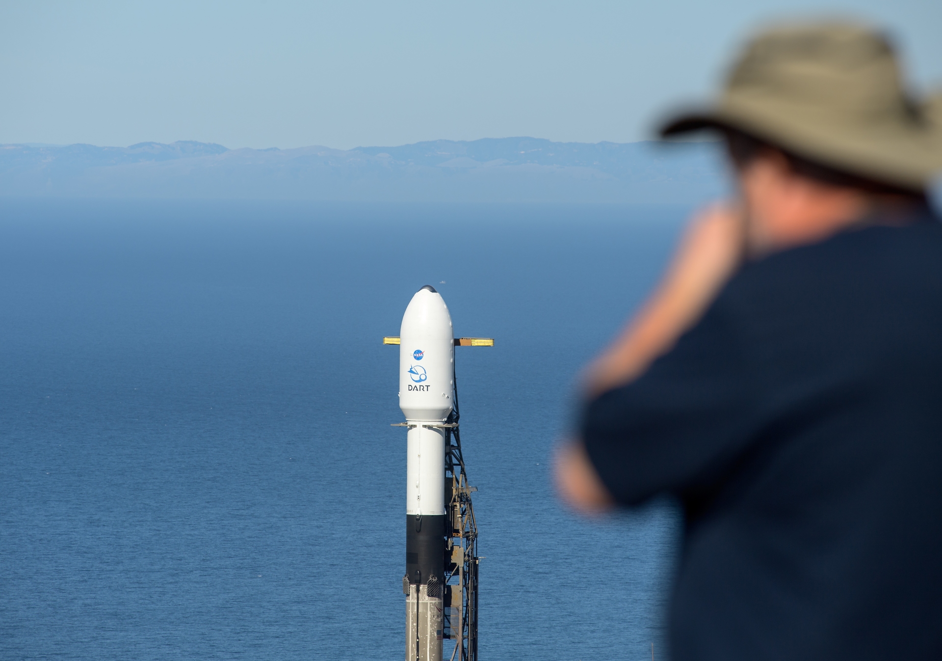 The SpaceX Falcon 9 rocket with the Double Asteroid Redirection Test, or DART, spacecraft onboard.