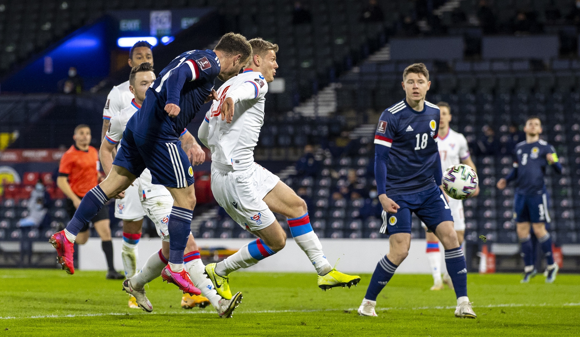 <strong>The result wasn’t in doubt by this stage, but Ryan Fraser made Scotland’s goal difference a bit healthier by heading home from a cross. </strong>”/><span
class=
