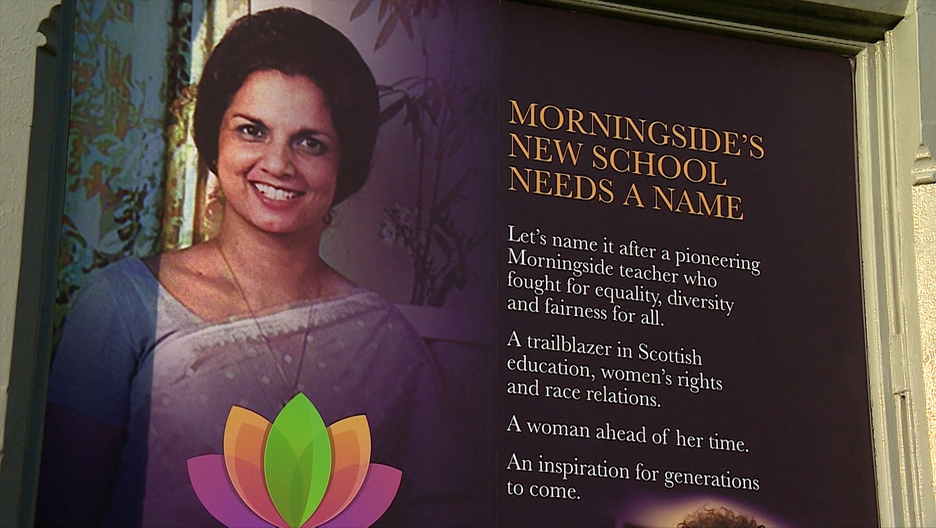 A poster used in the campaign to name the school after Saroj Lal.