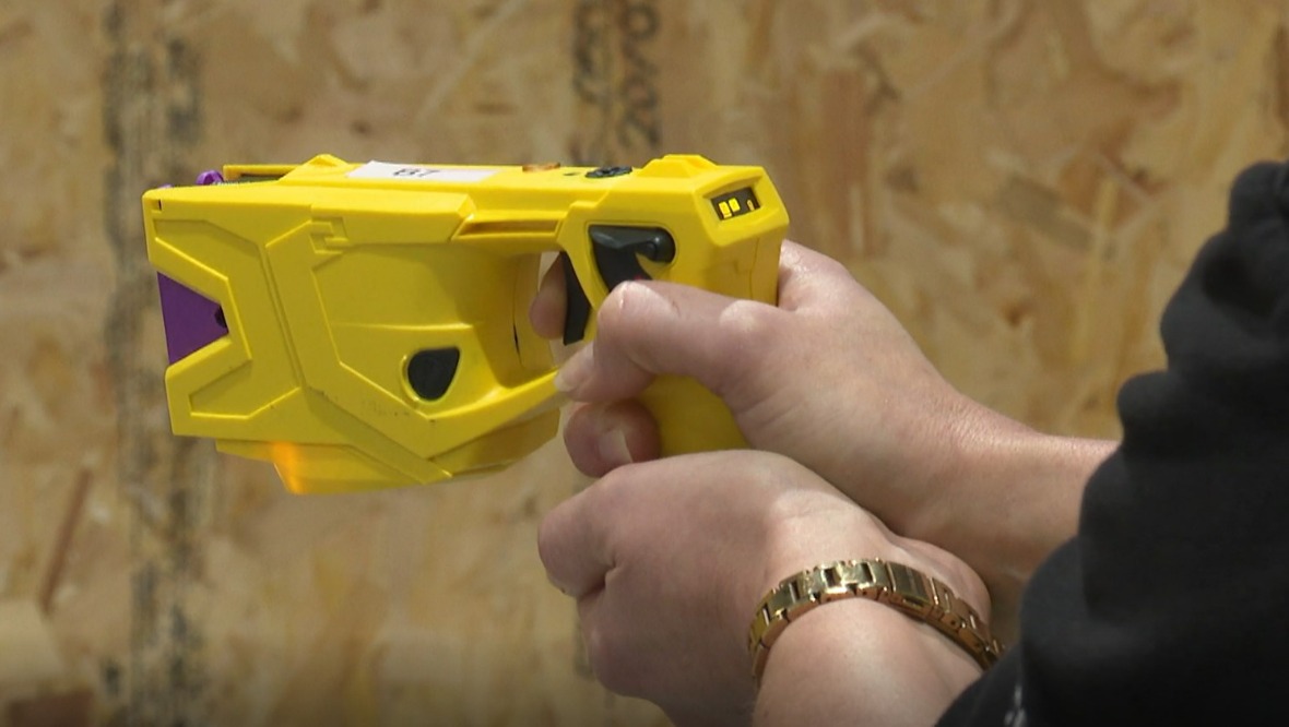 Armed: A Taser training session took place on Wednesday.