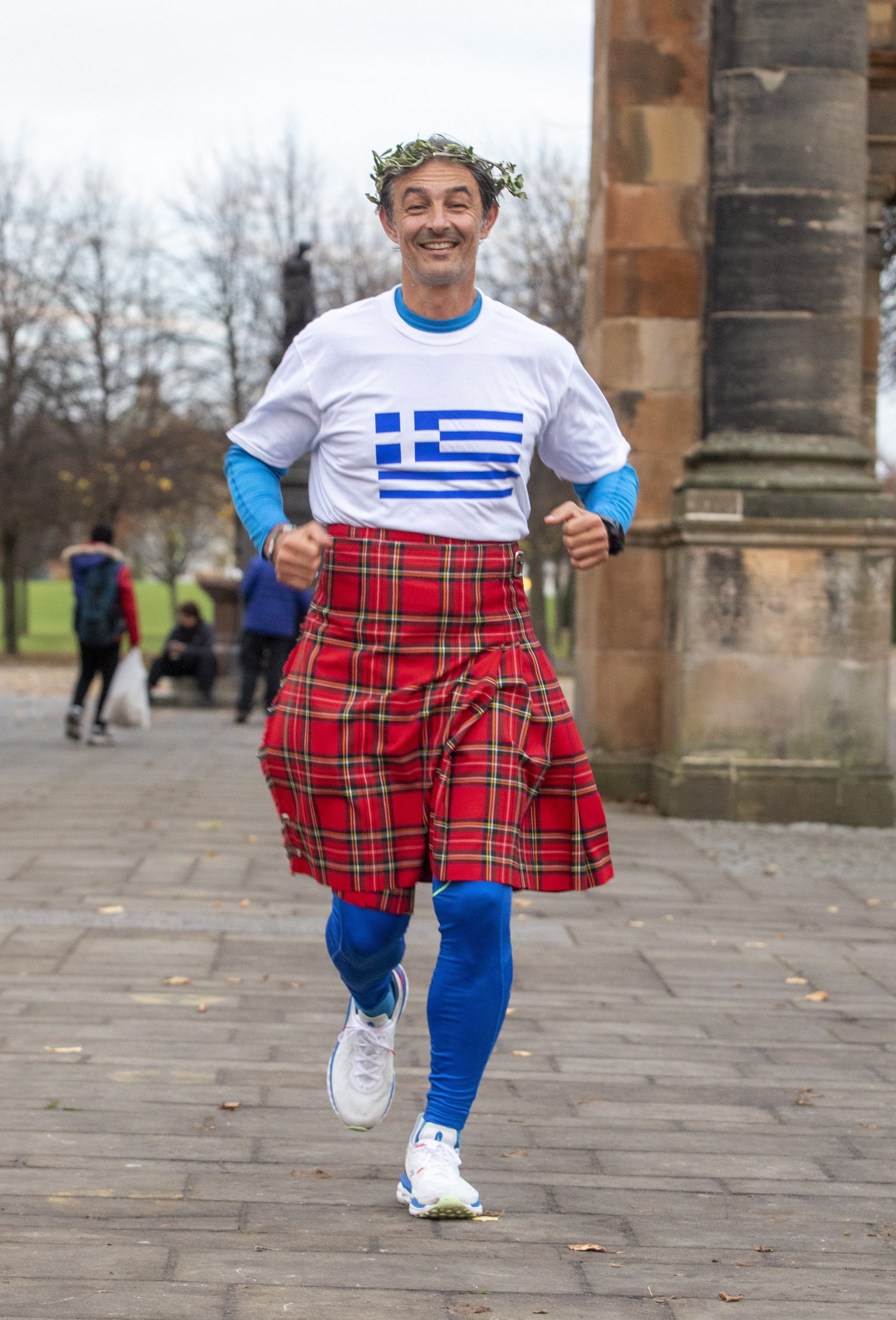 Agis Emmanouil, 51 arrives in Glasgow on Friday following his mammoth running challenge. 