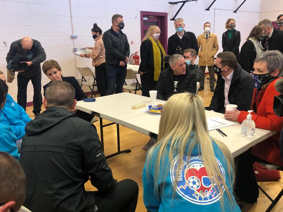 Sturgeon and Ross met some of those getting help at Bluevale Community Club.